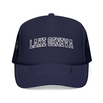 Kids Lake Geneva, Wisconsin Trucker Hat Vintage College Foam on white background