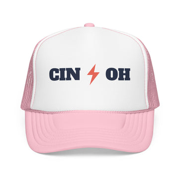Buy light-pink-white Cincinnati, Ohio Retro Trucker Hat - Lightning Foam Cap - Lightning