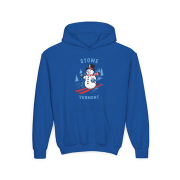 Buy royal Stowe, Vermont Youth Hoodie - Skiing Snowman Kids Stowe Hooded Sweatshirt