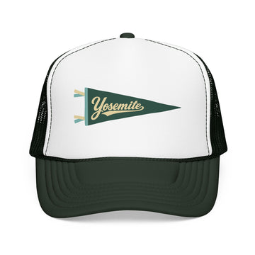 Buy dark-green-white-dark-green Yosemite National Park Pennant Trucker Hat — Vintage Foam Mesh Cap