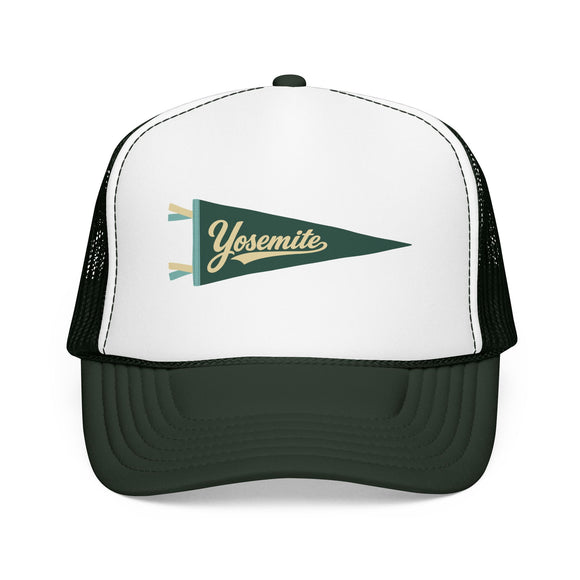 Yosemite National Park Pennant Trucker Hat — Vintage Foam Mesh Cap