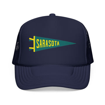 Sarasota, Florida Pennant Trucker Hat — Retro Flag Foam Cap