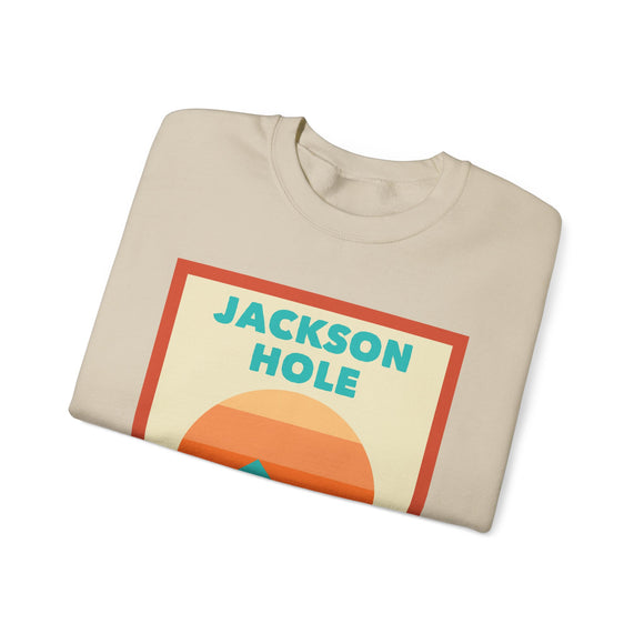 Retro Jackson Hole, Wyoming Sweatshirt, Mountain Sun Design, Unisex Crewneck, Gift for Outdoorsy Friends, Vintage Jumper