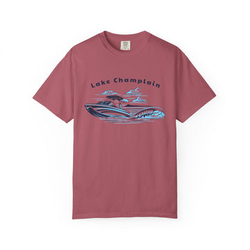 Buy crimson Lake Champlain T Shirt, Comfort Colors Cotton 100% Cotton Wakeboard Boat Tee