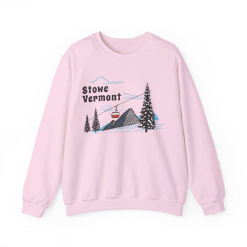 Buy light-pink Stowe, Vermont Sweatshirt - Unisex Retro Ski Mountain Gondola Stowe Sweatshirt