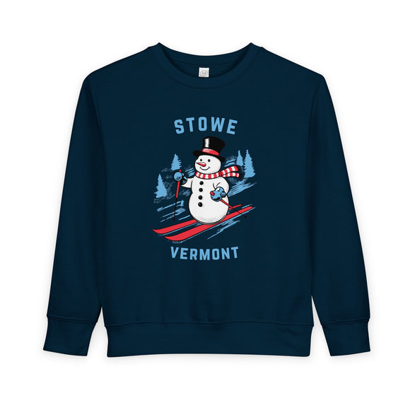 Stowe, Vermont Toddler Sweatshirt - Skiing Snowman Stowe Toddler Crewneck Sweatshirt