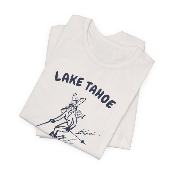 Lake Tahoe, California Ski Bunny T‑Shirt — Retro Skiing Graphic Tee