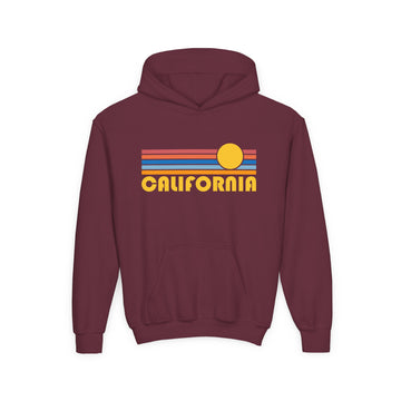 Buy maroon California Youth Hoodie - Retro Sunrise California Youth Sweatshirt