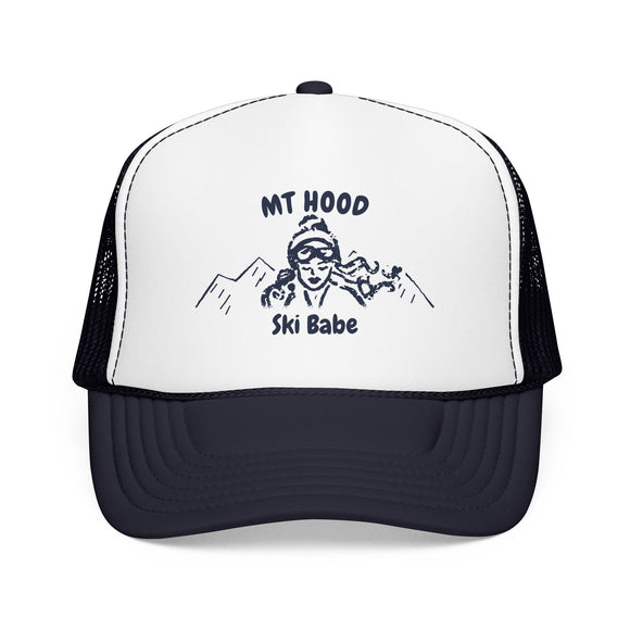 Mt Hood, Oregon Ski Babe Trucker Hat — Foam Mesh Cap