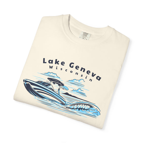 Lake Geneva, Wisconsin T-Shirt, Comfort Colors 100% Cotton Wakeboard Boat Tee