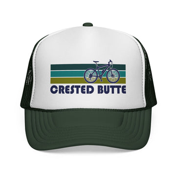 Buy dark-green Crested Butte, Colorado Retro Bike Trucker Hat - Vintage Style Crested Butte Cap