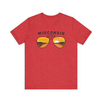Buy heather-red Wisconsin T Shirt - Sunglasses Lake Graphic Wisconsin Tee