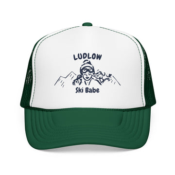 Buy kelly-white-kelly Ludlow, Vermont Ski Babe Trucker Hat — Foam Mesh Cap