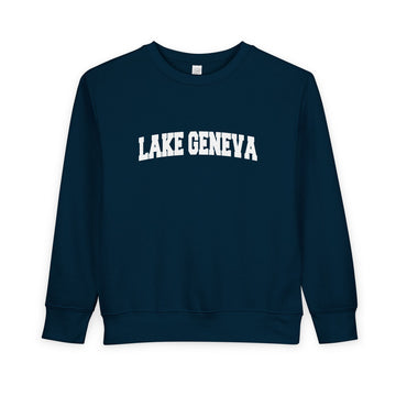 Buy navy Lake Geneva, Wisconsin Toddler Sweatshirt - Lake Geneva Toddler Crewneck Sweatshirt