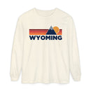 Wyoming Long Sleeve T-Shirt Retro Mountain, Unisex Wyoming Unisex Garment-dyed Long Sleeve T-Shirt-1