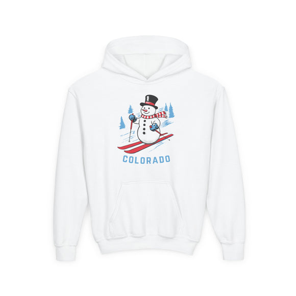 Colorado Youth Hoodie - Skiing Snowman Kids Colorado Hooded Sweatshirt