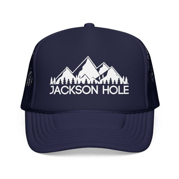Kids Jackson Hole, Wyoming Trucker Hat - Youth Snapback Cap on white background