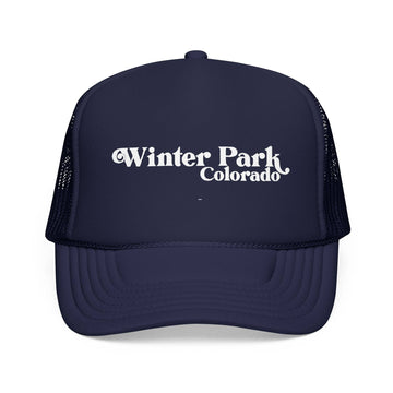 Kids Winter Park, Colorado Trucker Hat Foam - Youth Snapback on white background