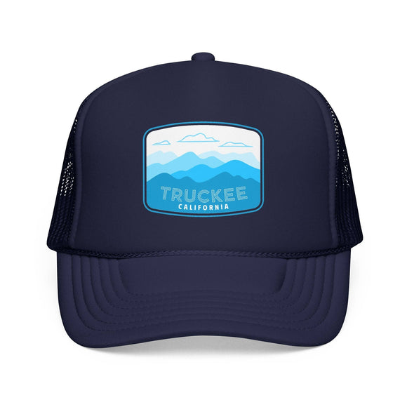 Kids Truckee, California Trucker Hat Foam Mountain Youth Cap on white background
