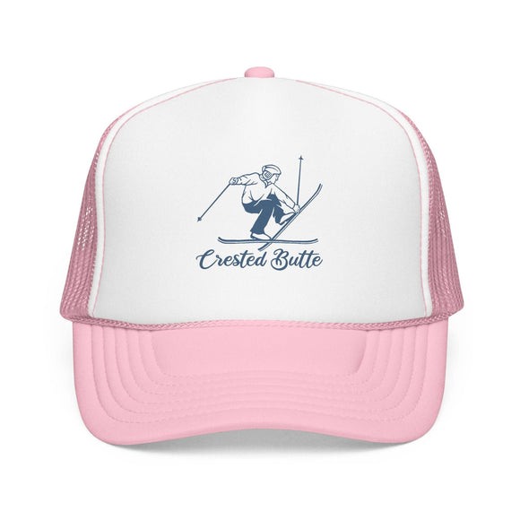 Kids Crested Butte, Colorado Snow Ski Trucker Hat on white background