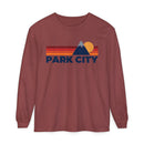Park City, Utah Long Sleeve T-Shirt Retro Mountain, Unisex Park City Unisex Garment-dyed Long Sleeve T-Shirt-3