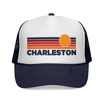 Buy dark-navy Charleston, South Carolina Retro Sun Trucker Hat - Vintage Style Charleston Cap