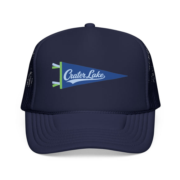 Crater Lake National Park Pennant Trucker Hat — Vintage Foam Mesh Cap