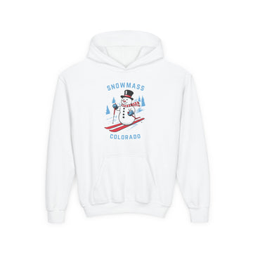 Snowmass, Colorado Youth Hoodie - Skiing Snowman Kids Snowmass Hooded Sweatshirt