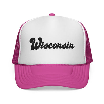 Buy pink Wisconsin trucker hat | State outline, vintage script
