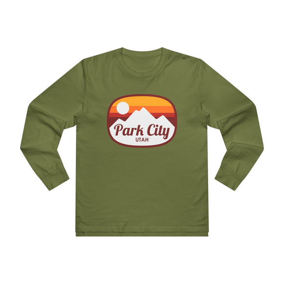 Park City, Utah Mens Base Long-sleeve Tee - Retro Ombre Heavy Weight Long Sleeve T-shirt