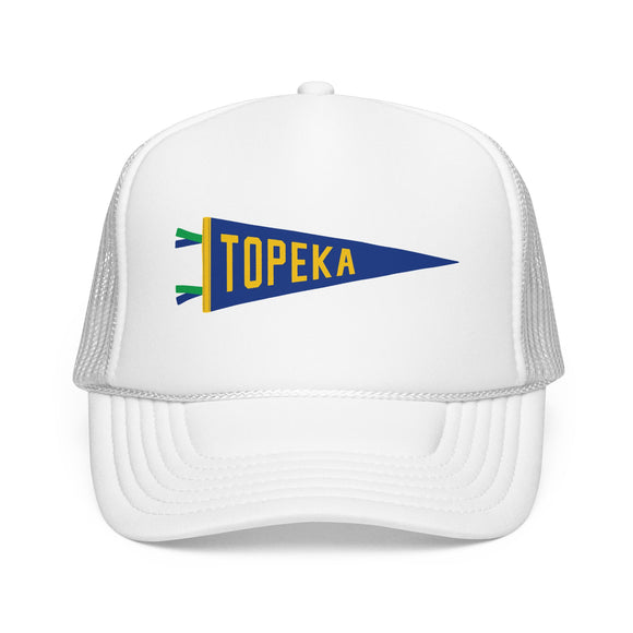 Topeka, Kansas Pennant Trucker Hat — Retro Flag Foam Cap
