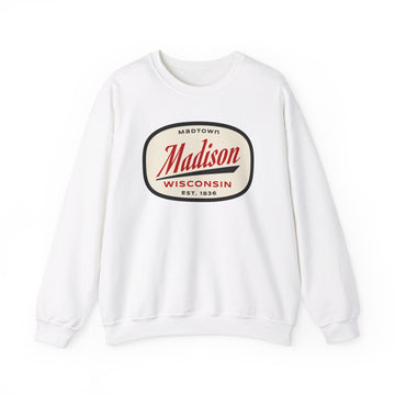 Buy white Madison, Wisconsin Sweatshirt - Unisex Retro Crewneck Madison Sweatshirt