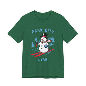Buy heather-grass-green Park City, Utah T Shirt - Ski Snowman Graphic Tee