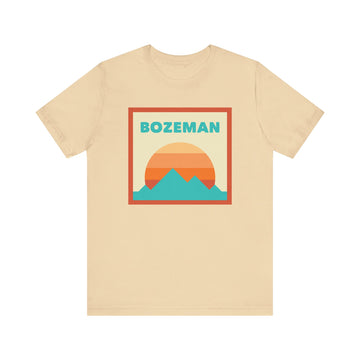 Buy soft-cream Retro Bozeman, Montana T-Shirt, Mountain Sun Tee, Unisex Graphic Shirt, Vintage Bozeman, Montana Top, Outdoor Adventure Clothing