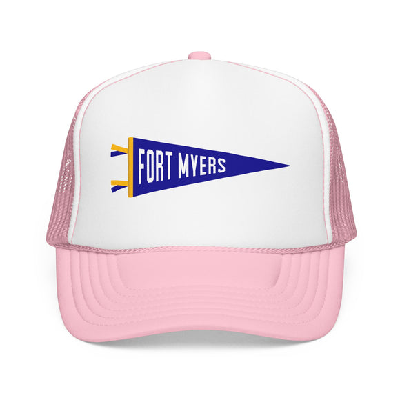 Fort Myers, Florida Pennant Trucker Hat — Retro Flag Foam Cap