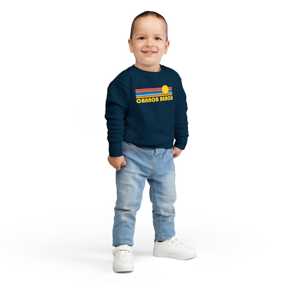 Cannon Beach, Oregon Toddler Sweatshirt - Retro Sun Cannon Beach Toddler Crewneck Sweatshirt
