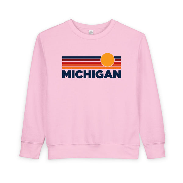 Michigan Toddler Sweatshirt - Retro Sun Michigan Toddler Crewneck Sweatshirt