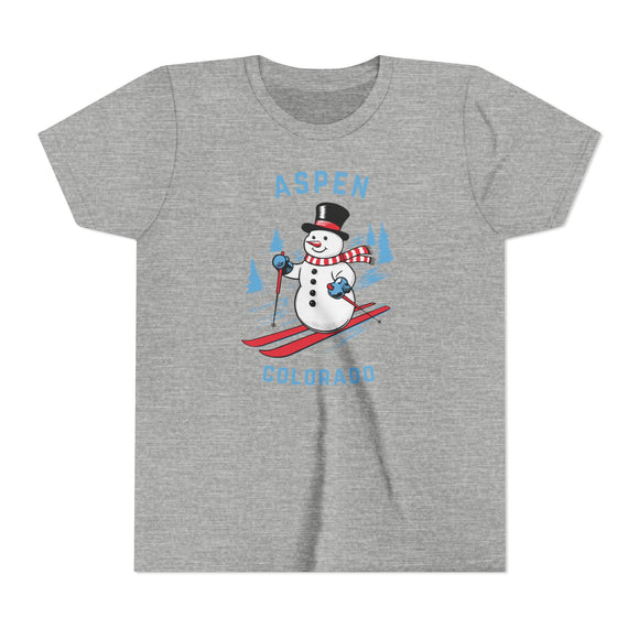 Aspen, Colorado Youth Skiing Snowman Tee - Kids Aspen T Shirt