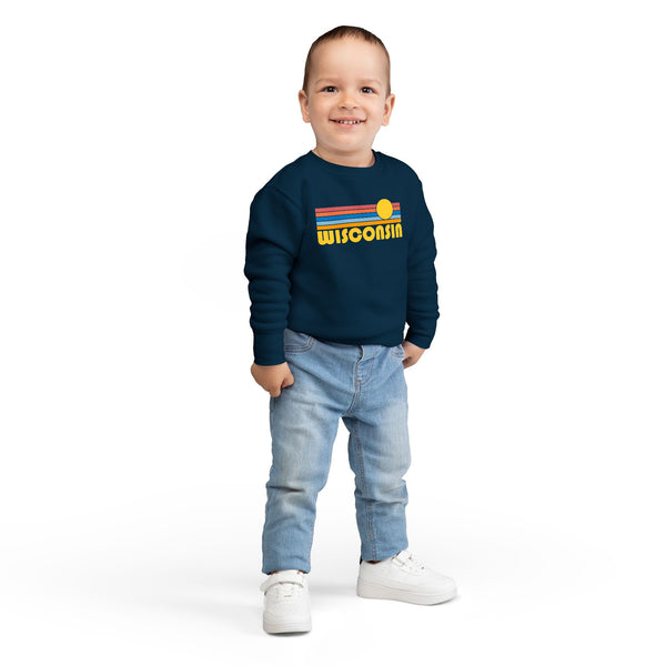 Wisconsin Toddler Sweatshirt - Retro Sun Wisconsin Toddler Crewneck Sweatshirt