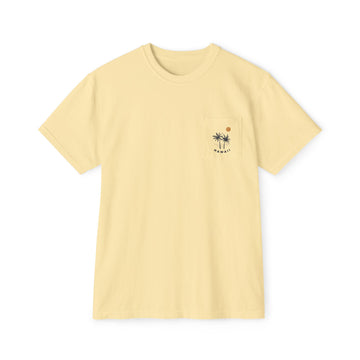 Hawaii Palm Tree Pocket Tee, Summer Coastal Vibes Top, Beach Apparel - Comfort Colors Graphic T Shirt - 0