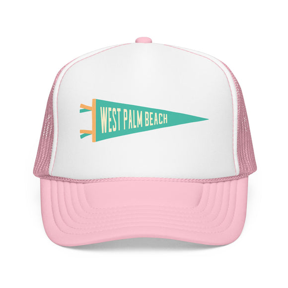 West Palm Beach, Florida Pennant Trucker Hat — Retro Flag Foam Cap