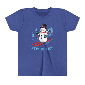 Buy heather-true-royal New Mexico Youth Skiing Snowman Tee - Kids T Shirt