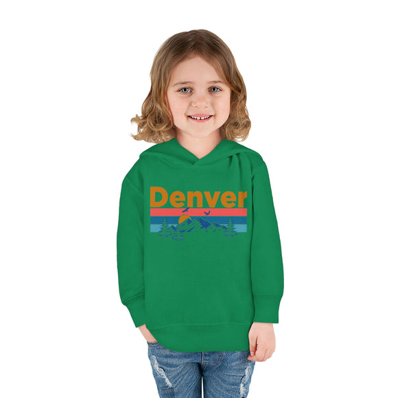 Denver Toddler Hoodie - Retro Mountain Sun Unisex Denver Toddler Sweatshirt