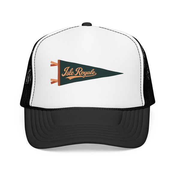 Isle Royale National Park Pennant Trucker Hat — Vintage Foam Mesh Cap