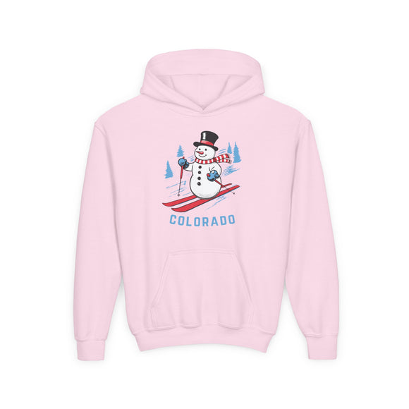 Colorado Youth Hoodie - Skiing Snowman Kids Colorado Hooded Sweatshirt