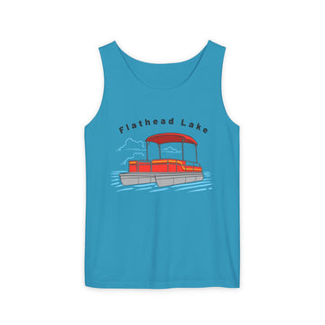 Buy sapphire Flathead Lake Tank Top Unisex - Pontoon Boat - Comfort Colors - 100% Cotton