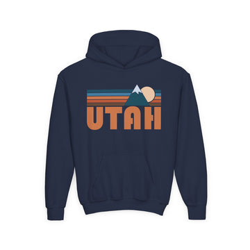 Buy navy Utah Youth Hoodie - Retro Mountain Utah Youth Sweatshirt