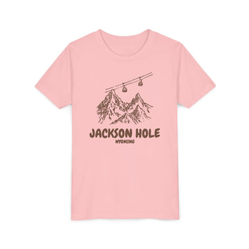 Buy pink Jackson Hole, Wyoming Youth T-Shirt — Vintage Gondola Ski Mountain Tee