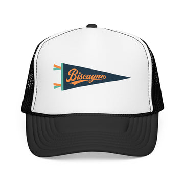 Buy black-white Biscayne National Park Pennant Trucker Hat — Vintage Foam Mesh Cap
