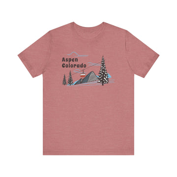 Buy heather-mauve Aspen, Colorado T-Shirt - Retro Ski Mountain Gondola Unisex Aspen Shirt